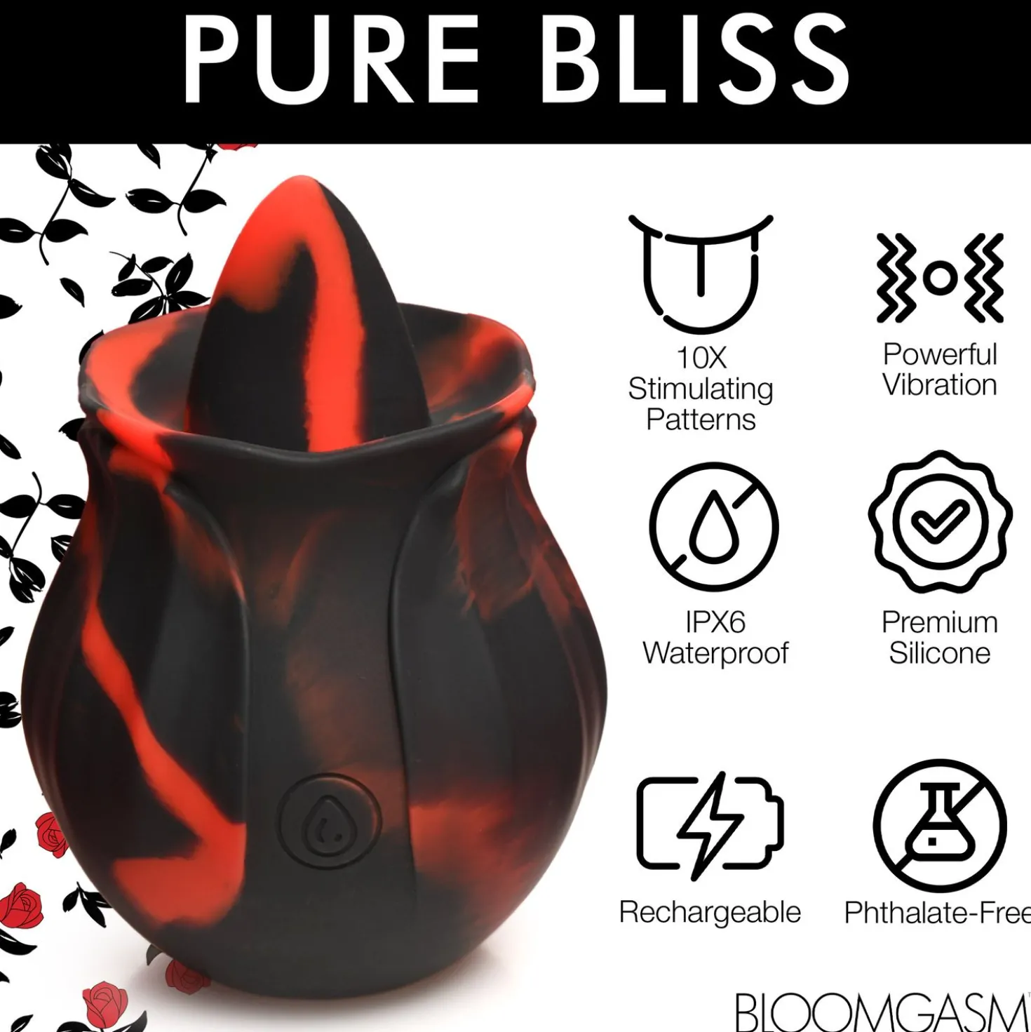 BLOOMGASM - Black Kiss Vibrateur Rose Rimming - Rouge/Noir