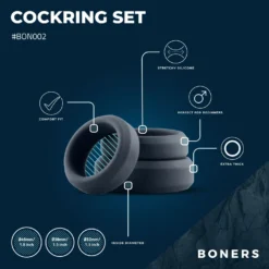 Boners - Kit de 3 anneaux péniens (plats) - Silicone
