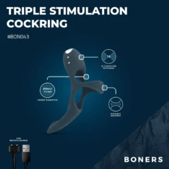 Boners - Triple cockring vibrant - Bleu