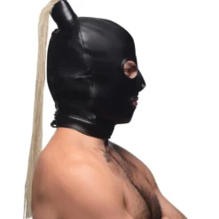 Cagoule Bondage queue de cheval blonde - Noir