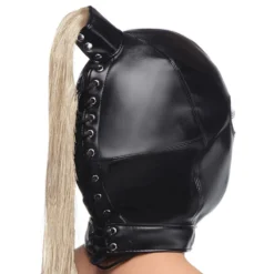 Cagoule Bondage queue de cheval blonde - Noir