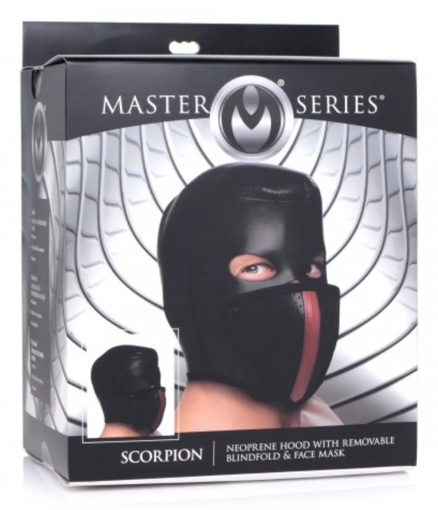 Cagoule Scorpion avec bandeau pour les yeux et bâillon amovibles