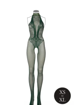 Catsuit en dentelle et résille - Vert