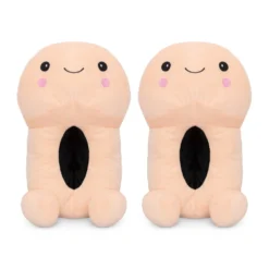 Chaussons en forme de pénis avec un visage souriant - Beige