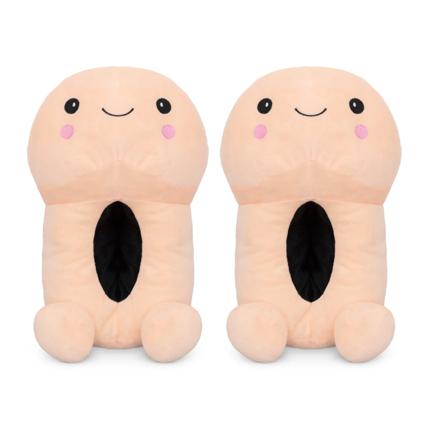Chaussons en forme de pénis avec un visage souriant - Beige