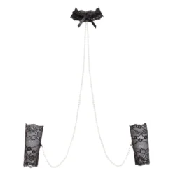 Christine - Attaches de bondage en dentelle et perles Mea - Noir