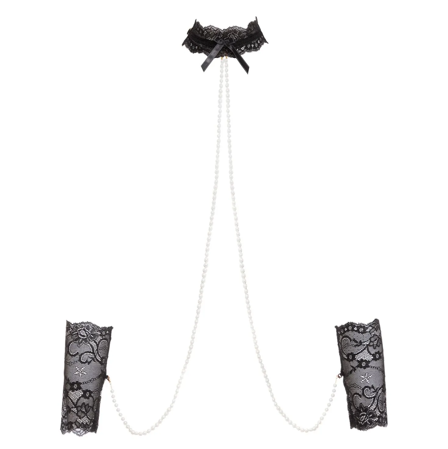 Christine - Attaches de bondage en dentelle et perles Mea - Noir