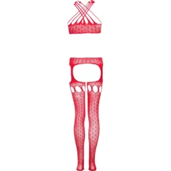 Christine - Bodystocking Érotique avec Porte-Jarretelles - Rouge