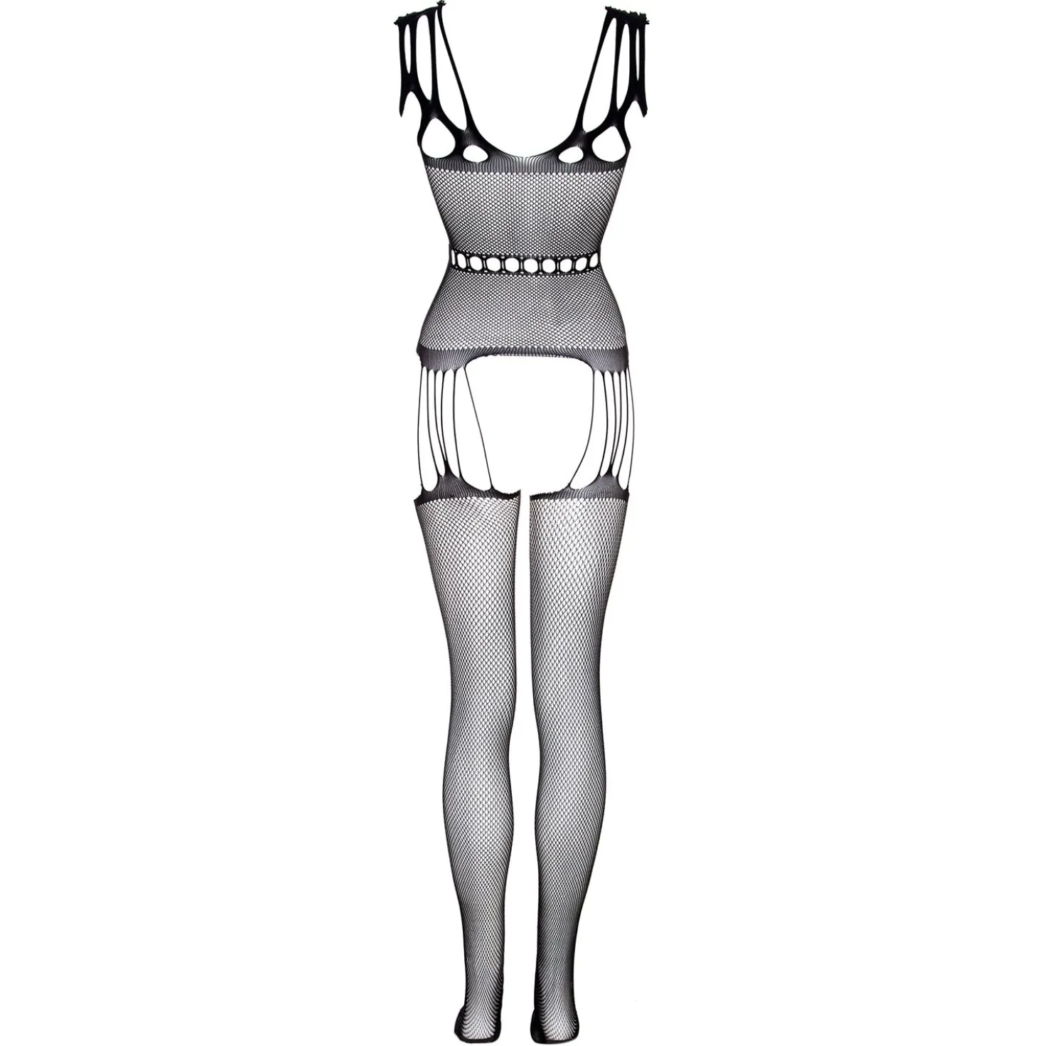 Christine -Catsuit avec design porte-jarretelles noir - Curvy