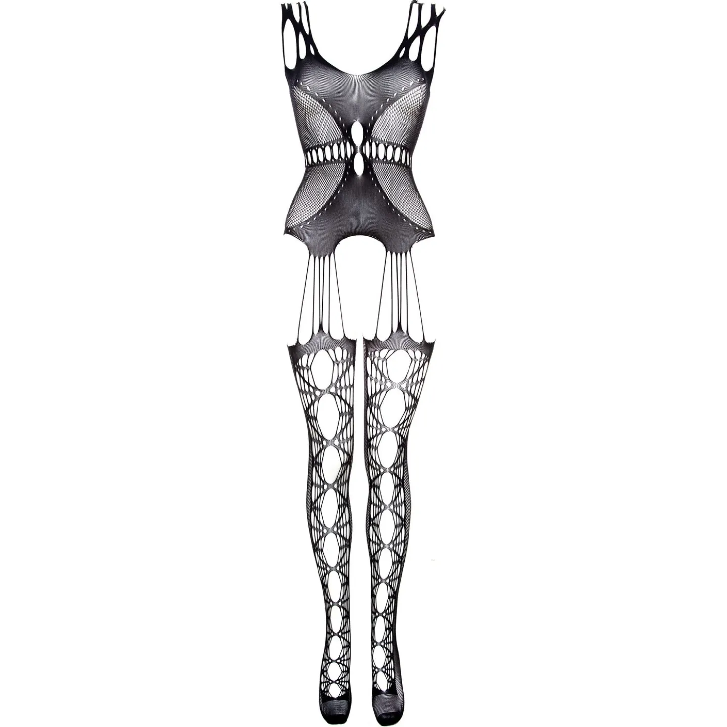 Christine -Catsuit avec design porte-jarretelles noir - Curvy