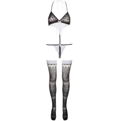 Christine - Ensemble de body ouvert à l'entrejambe - Noir