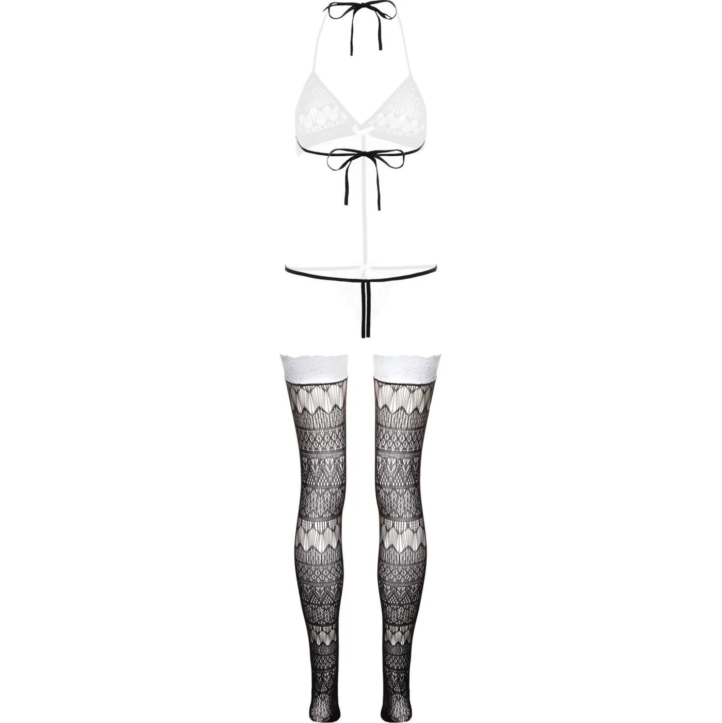 Christine - Ensemble de body ouvert à l'entrejambe - Noir