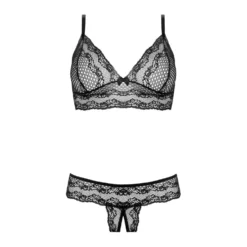 Christine - Ensemble en dentelle avec soutien-gorge Fleur - Noir