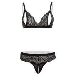 Christine - Ensemble soutien-gorge en perles et dentelle Mea - Noir