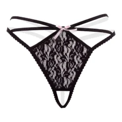 Christine - String en Dentelle à entrejambe ouverte - Noir