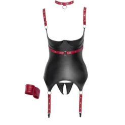 Cottelli Bondage – Ensemble Ouvert avec Guêpière et String – Noir