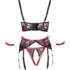 Cottelli Bondage - Ensemble 3 pièces avec jarretelles - Noir/Rouge
