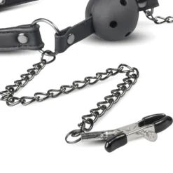 Easytoys Fetish - Bâillon à boule ouvert avec pinces à tétons