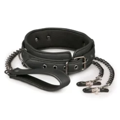 Easytoys Fetish - Collier en cuir avec chaîne de mamelons