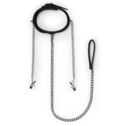 Easytoys Fetish - Collier en cuir avec chaîne de mamelons