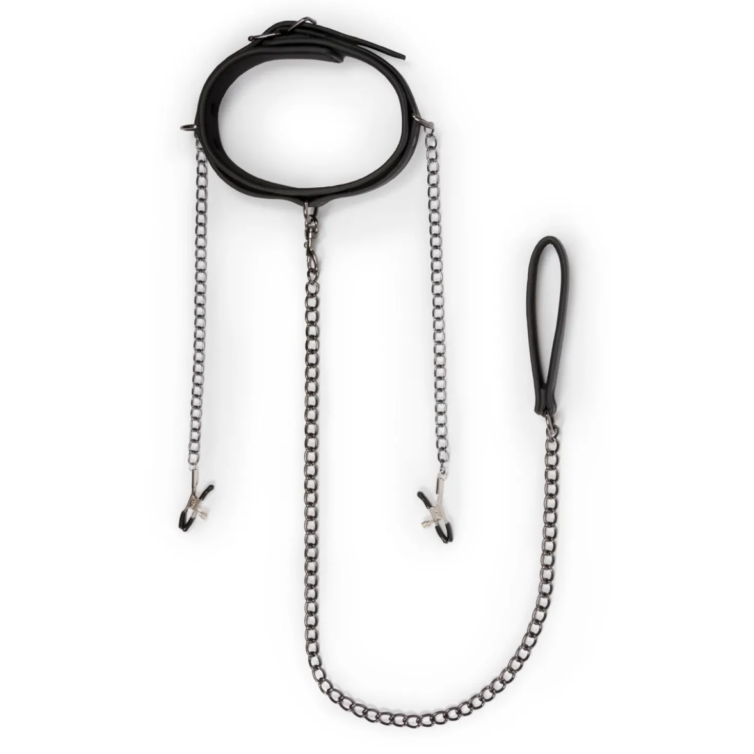 Easytoys Fetish - Collier en cuir avec chaîne de mamelons
