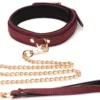 Ensemble BDSM 6 pièces en daim avec menottes, collier et sangle - Bordeaux