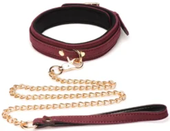 Ensemble BDSM 6 pièces en daim avec menottes, collier et sangle - Bordeaux