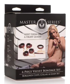 Ensemble BDSM 6 pièces en daim avec menottes, collier et sangle - Bordeaux