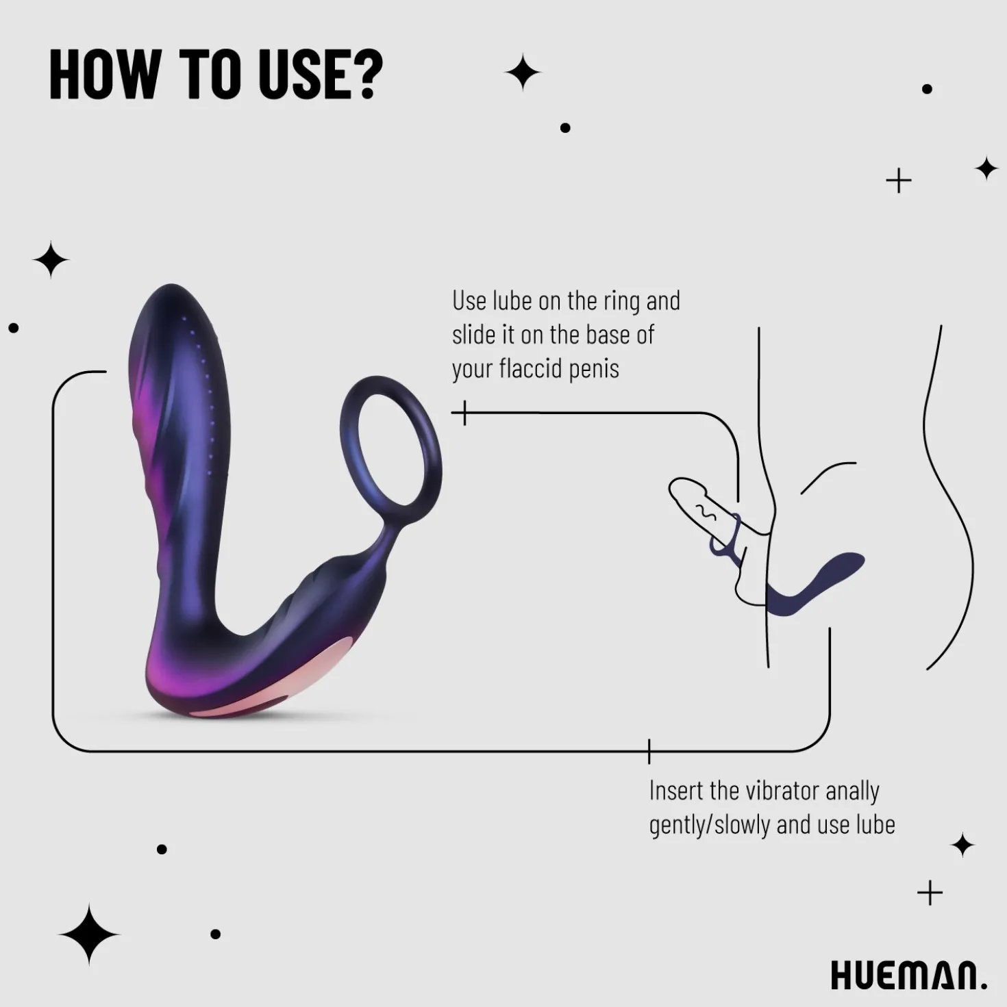 Hueman - Plug anal vibrant avec cockring et télécommande - Violet