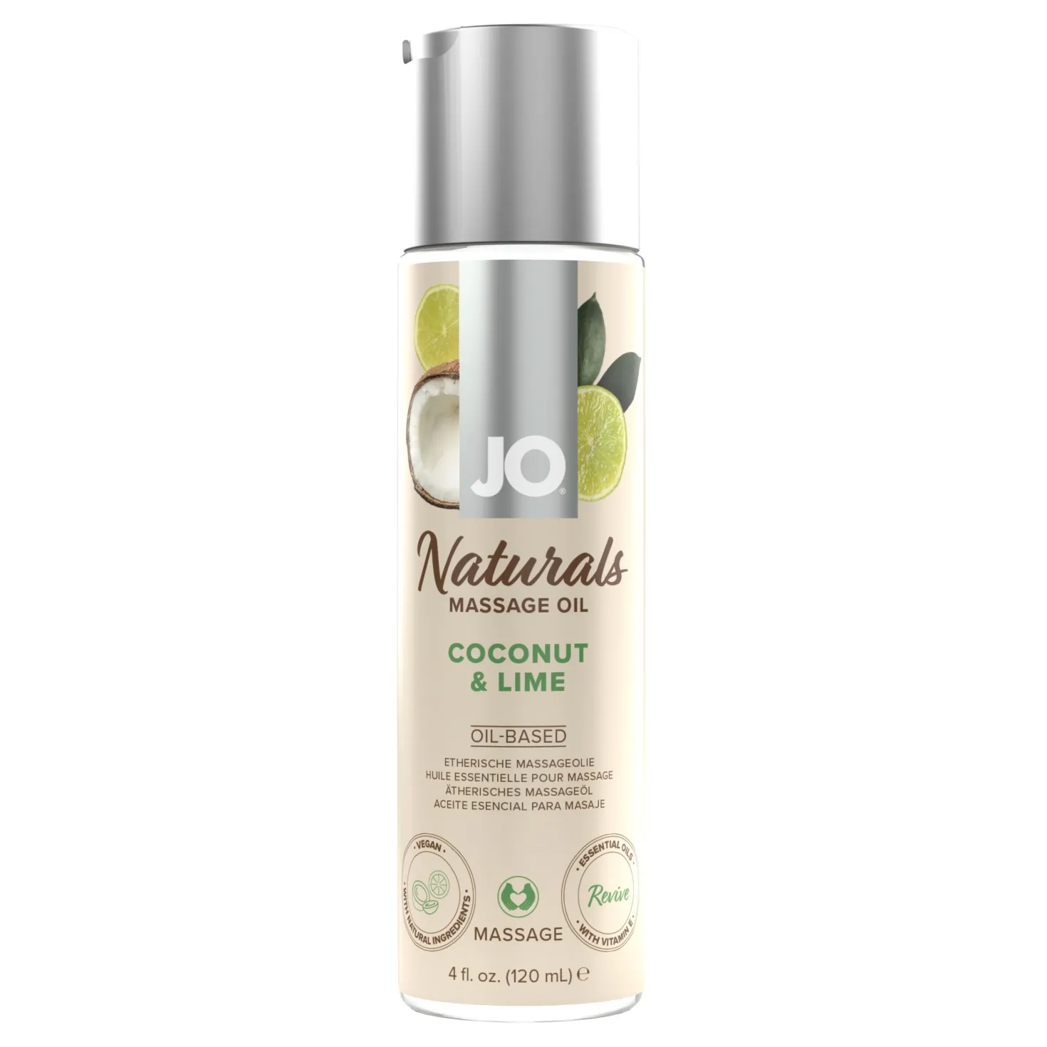 JO - Naturals Huile de massage à la noix de coco et au citron vert - 120 ml