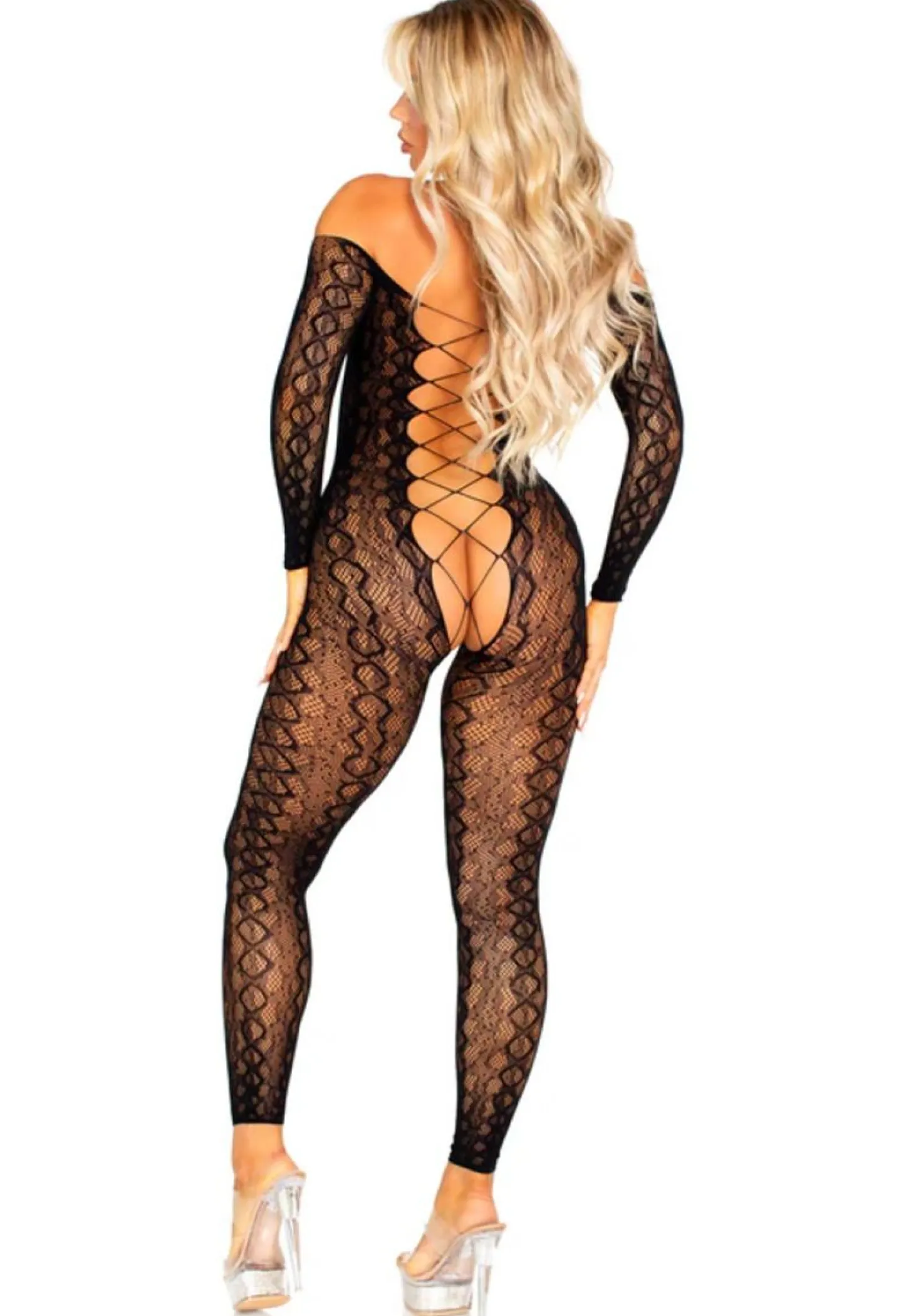 Leg Avenue – Bodystocking Ouverte à Motif Serpent – Noir