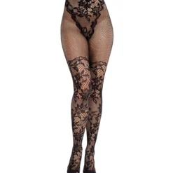 Leg Avenue - Collant Dahlia Dentelle Résille - Noir