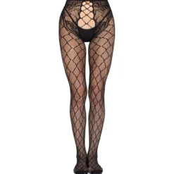 Leg Avenue - Collant Résille Entrejambe Ouvert - Noir