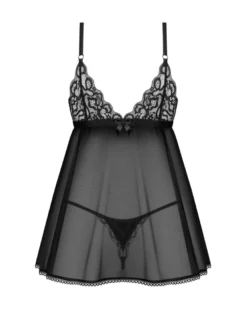 Obsessive - Blomentis Babydoll et String - Noir