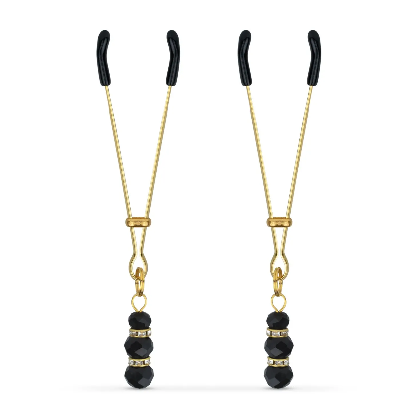 Pinces à mamelons dorées avec des perles noires