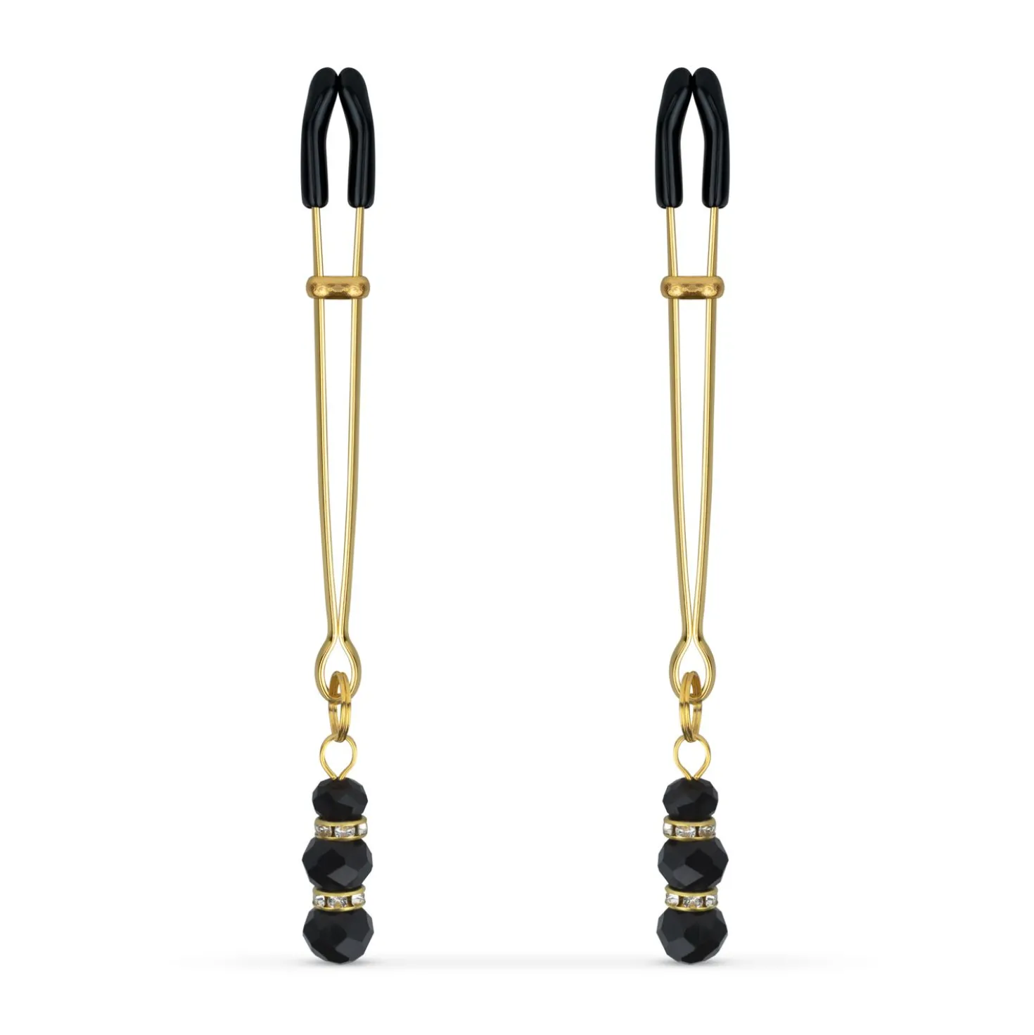 Pinces à mamelons dorées avec des perles noires