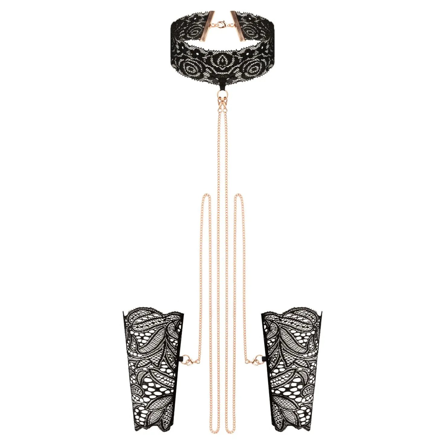 Rosy Gold - Menottes en Dentelle et Collier - Noir