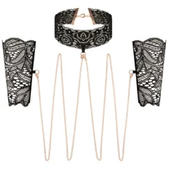 Rosy Gold - Menottes en Dentelle et Collier - Noir
