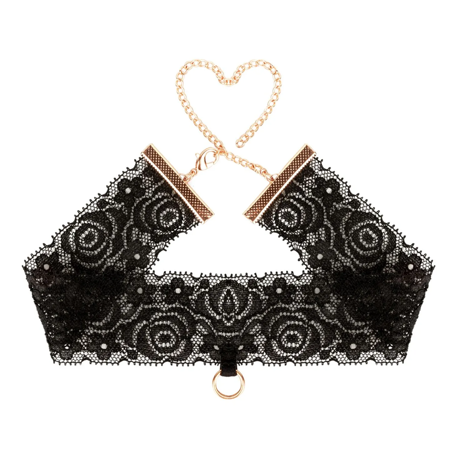 Rosy Gold - Menottes en Dentelle et Collier - Noir