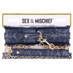 Sportsheets - Collier et Laisse en Fourrure Cougar - Noir