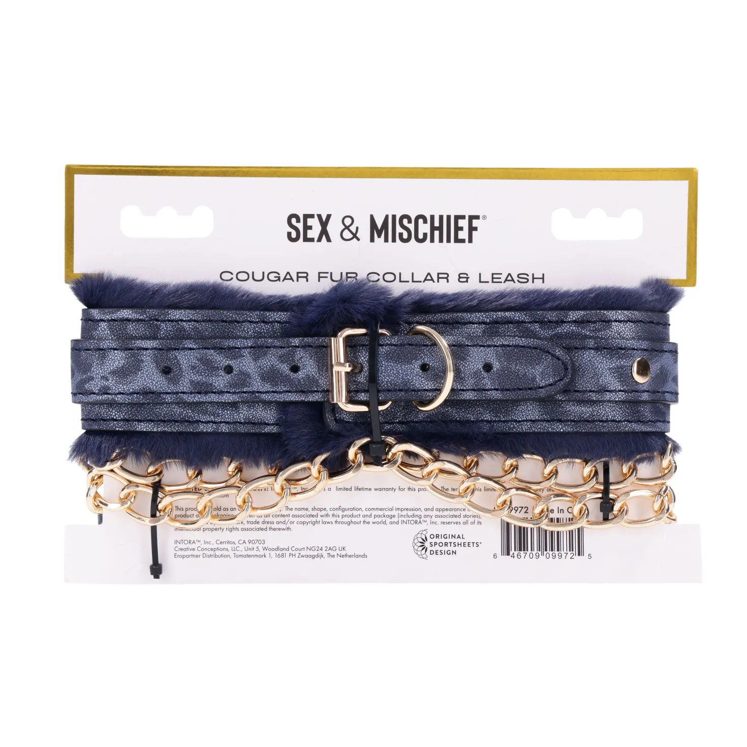 Sportsheets - Collier et Laisse en Fourrure Cougar - Noir