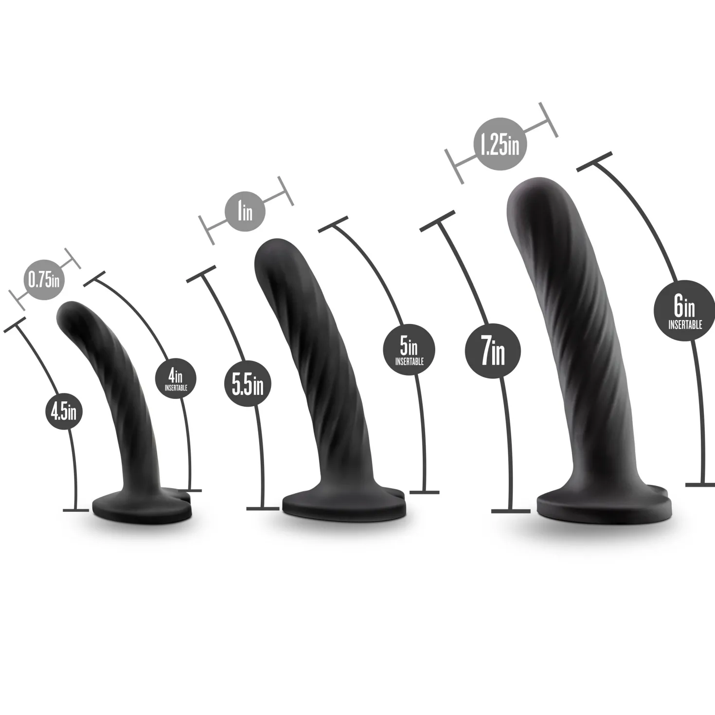 Temptasia - Set de 3 godes "Twist" - Noir