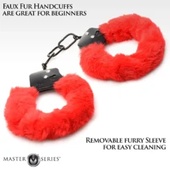XR Brands - Cuffed in Fur Menottes - Rouge